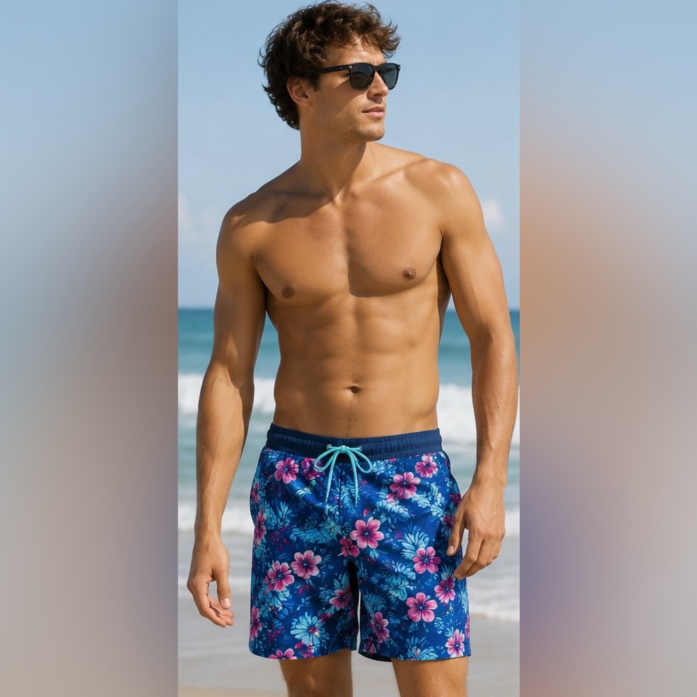 Vineyard Vines Blue Tropical Floral Board Shorts Swim Trunks Size 34
